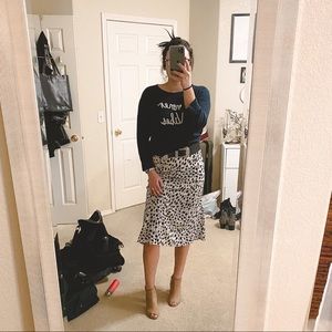 White & Black Leopard Mid-Length Skirt
